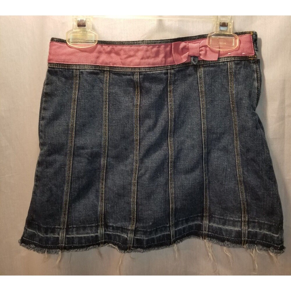 Gymboree Girls Jean Skirt Size 9 Blue Striped Denim Pink Trim Bow Girlcore